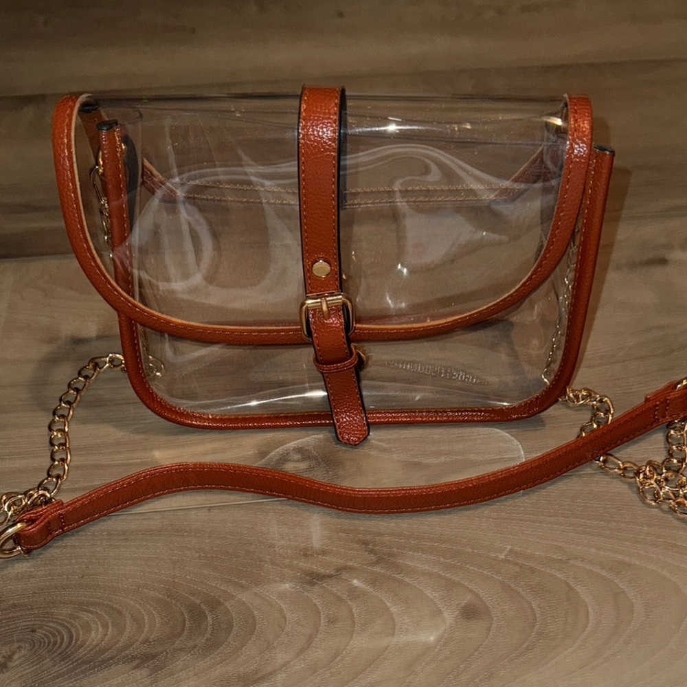 Clear Brown Chain Strap Crossbody Bag